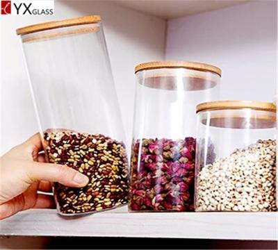 China Food 65*80mm Wide Mouth Glass Canisters Fermentation Glass Jar With Bamboo Lid for sale