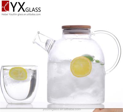 China Sustainable Hot-selling glass cold brew cold water jug ​​with wooden lid/fruit juice cold water pot carefe/glass cold water pot jug for sale