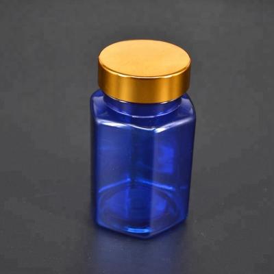 China 60cc 80cc 125cc 150cc 160cc 175cc 250cc pharmaceutical customized sexangle cobalt blue capsule medicine bottle with metal screw cap for sale