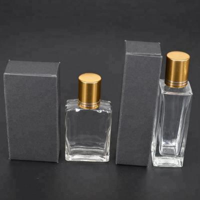 China Personal Care High Quality 30ml Flat Square Rectangular Clear Glass Perfume Roll On Bottle With Electrochemical Aluminum Screw Cap for sale