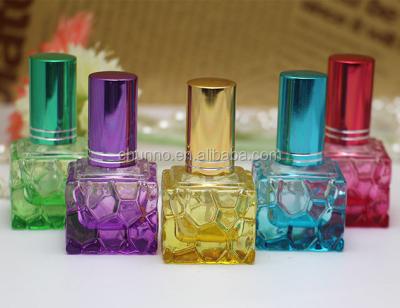 China Fancy 10ml Multicolor Personal Care Water Cube Shape Perfume Spray Glass Bottle With Screw Atomizer for sale