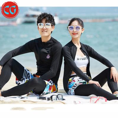 China Long Sleeve OEM Printing Couples Board Long Sleeve Jacket Vest Shorts Pants 3/4 Pieces Surfing Suit Set for sale