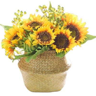 China Truly Feel 7 Heads Sunflower Artificial Flowers Long Stem Fake Sunflowers Silk Decoration For Outdoor Home Wedding for sale