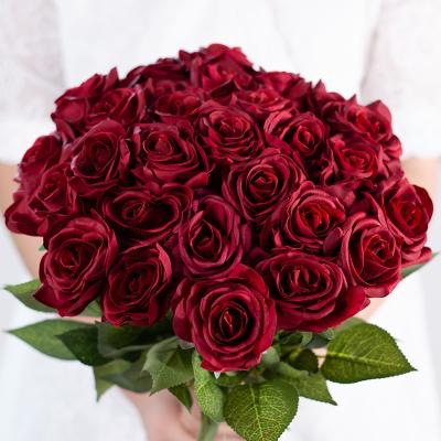 China Artificial Rose Flowers Really Feel Real Touch Rose Home Decoration Wedding Valentine's Day Artificial Wet Silk Floral for sale