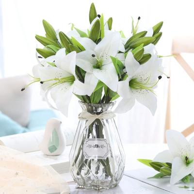 China Really Smell 2021 Artificial Flowers Plant Stem White Lily Decorative Single Bouquet Lily Artificial Flowers Handmade Bridal for sale