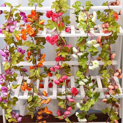 China Truly Judge Garland Rose Vine Garden Wedding Decoration High Quality Artificial Rose Rattan Simulative Cane Wall Hanging Flower Rose Vine for sale