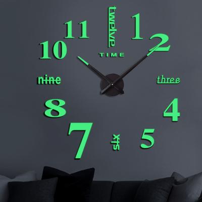 China 2022 Style Antique Home Decor DIY Wall Clock 3D Wall Clock Sticker Luminous Clock With Phosphor for sale