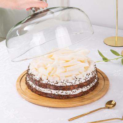 China Wooden Cake Tray Tray Wood Cake Table Dishes Cake Stand Dessert Decorating Stand with Clear Glass Lid for sale