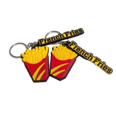 China Custom Eco-Friendly American / Paris Souvenir Gifts Cartoon Promotion Crafts French Fries Shaped 3D Embossed Soft PVC Key Chain / Key Chain for sale