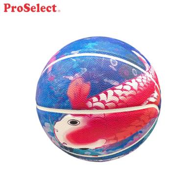 China 7 Size 7 Blue UV Printing Novelty Full Grain Leather Basketball for sale