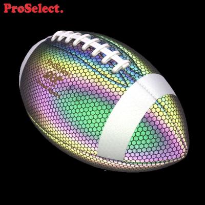 China Proselect Rainbow Reflective Leather Glow Holographic Luminous Reflective Leather Rugby Ball for sale