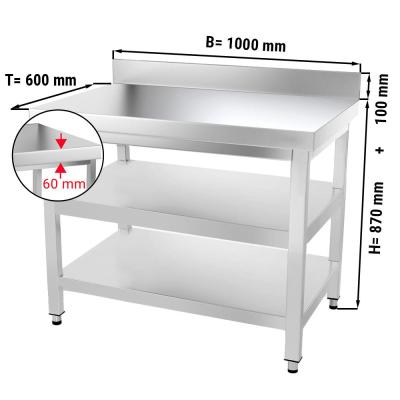 China Multifunctional hotel kitchen restaurant stainless steel work table with two shelf and backsplash kitchen serving work table for sale