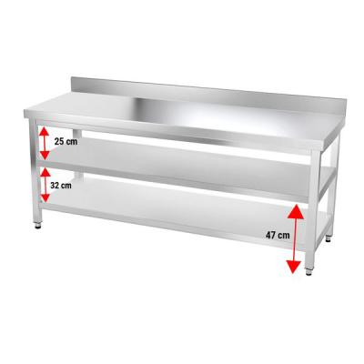 China Hotel Kitchen Restaurant Stainless Steel Work Table with Two Shelves and Backsplash Restaurant Kitchen Serving Work Tables for sale