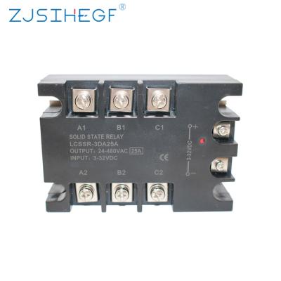 China ZJSIHEGF China Factory Sealed High Quality Solid State Relay Three Phases AC 3-32V DC Control 24-480V SSR-25DA Black Type for sale