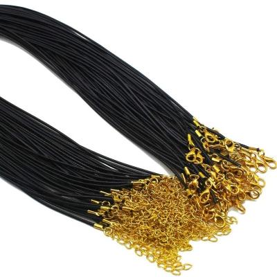 China Wax Cord 50 Pieces 1.5mm Black Waxed Necklace Cord With Gold Lobster Chain Clasp For Necklace And Bracelet Jewelry Making for sale