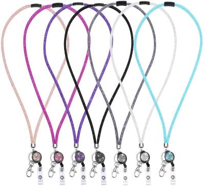 China Retractable Lanyards Crystal Neck Lanyard ID Card Holder Bling Badge Reel ID Card Holder with Safety Clasp Loose Strap for sale