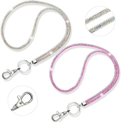 China Chain Neck Main Lanyard Strap Holder Lanyard Rhinestone Office Lanyard Crystal Bling ID Card Holders with Metal Clasp and Keyring for sale