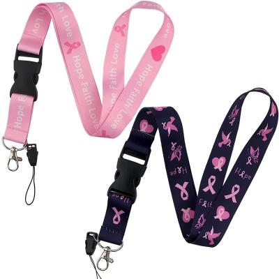 China Environmental Friendly Prevent Breast Cancer Awareness Ribbon Pink Neck Lanyard Strap With Quick Release Buckle For Keychains ID Holder Cell Phones for sale