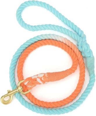 China Gradient Cotton Dog Leash Soft DETACHED Handle Lead Multicolor Pull Resistant Braided Training Rope For Medium Large Dogs Walking for sale