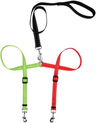 China Heavy Duty Reflective Double Dog Leash Double Splitter Dog Leash Coupler Adjustable Lead Swivel No Tangle Nylon With Soft Pad for sale