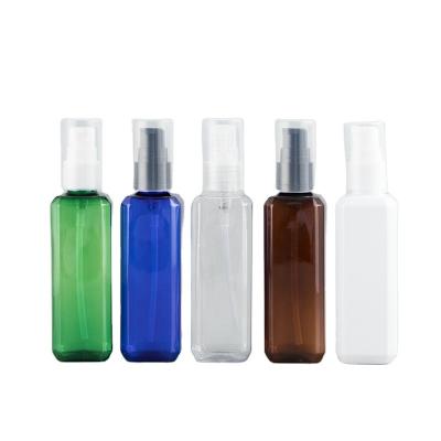 China Factory direct sale ZH Blue Square PET Amber Clear White Green 100ml packaging plastic bottle with pump sprayer for sale