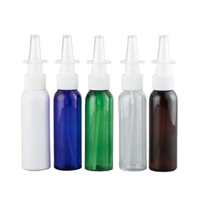 China Factory Price Amber Blue Nasal Sprayer High Quality Spray 60ml Bottle PET Nasal Spray Packaging White Plastic Bottle for sale