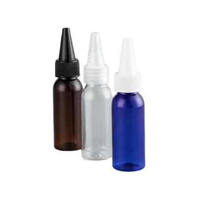 China Packaging High Quality Custom Colors 30ml 1oz Empty Clear PET Twist Top Cap Applicator Mini Squeeze Bottle For Hair Oil for sale