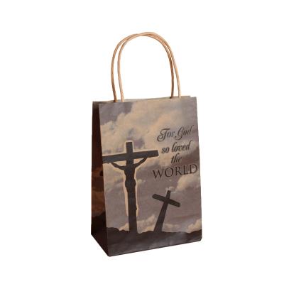 China Custom Biodegradable Logo Paper Recyclable Church Packing Brown Packaging Bag With Handle Craft Twisted Paper Paper Bag for sale