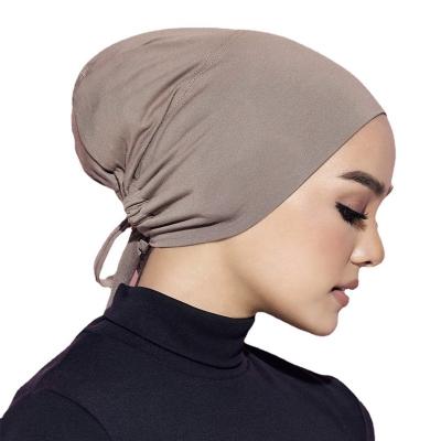 China Cotton CCY Solid Color Soft Cotton Polyester Inner Cap with Elastic Band Turban Head Wrap Underscarf Women Muslim Islamic Hijab Inner for sale