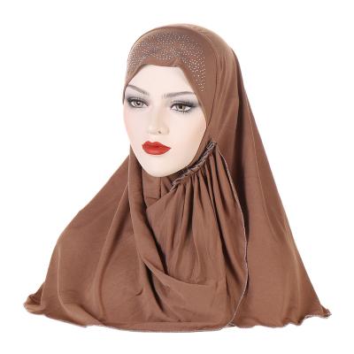 China Solid CCY Easy to Wear Women Muslim Instant Hijab Headwear Plain Color Islamic Middle East Turban Rhinestone Hijabs for sale