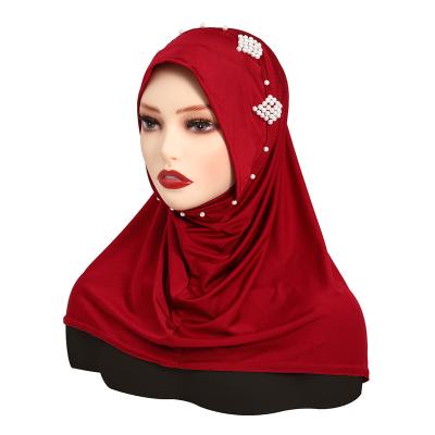 China Solid CCY Solid Color Muslim Instant Hijab Islamic Indonesia Turban Head Hijabs with Pearl for Women for sale