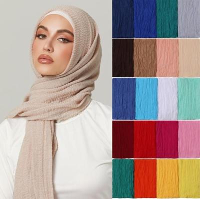 China Custom CCY Fashion Ethnic Women Long Plain Cotton Linen Shawl Wraps Headscarf Warm Voile Crinkle Scarf Dubai Muslim Thin Scarves for sale