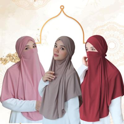 China Custom CCY Hot Traditional Islamic Ethnic Instan Hijab with Niqab Face Veil  Headscarf Head Wraps Premium Jersey Hijab for Muslim Women for sale