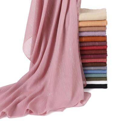 China Chiffon CCY Malaysia Muslim Solid Silver Silk Chiffon Natural Wrinkle Long Scarf Hijab Indonesia Headband Wrinkle Hea Scarves Shawls for sale