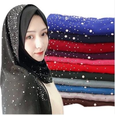 China Custom CCY Muslim Women Viscose Hijabs With Stone Latest Ethnic Prayer Headband Bubble Pearl Chiffon Rhinestone Hijab Headscarf Shawls for sale