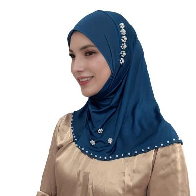 China Chiffon CCY Muslim Hijabs Solid Color Polyester Elastic Hijab Scarf Faux Pearl Decor Headscarf Instant Hijab Head Wraps For Women for sale