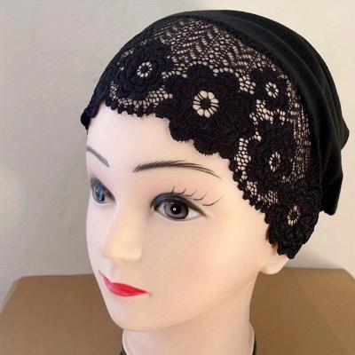 China Chiffon CCY Muslim Lace Flower Thin Turban Cap Solid Color Head Wrap Mesh Breathable Elastic Beanie Women Ramadan Bonnet Hijab Chemo for sale