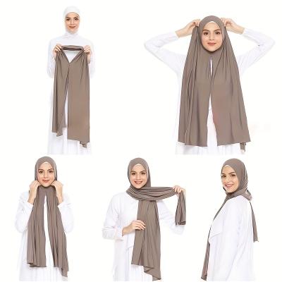 China Cotton CCY Muslim Islamic Jersey Long Hijab Solid Color Cotton Scarf Elastic Turban Large Shawl Head Wraps Bandana Women Headscarve for sale