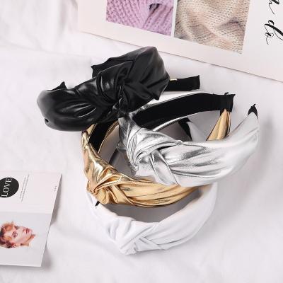 China NEW Trendy Gold PU Headband Front Knot Solid Color Headband Headbands for sale