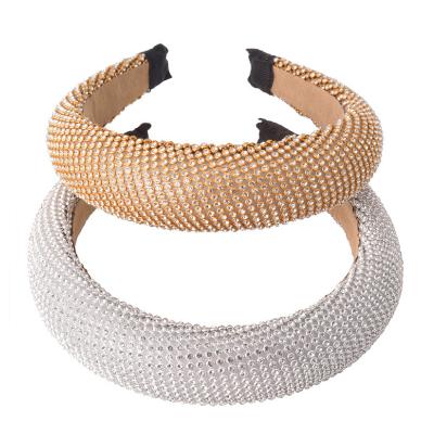 China Fashionable New Style Full Rhinestone Sponge Hair Band With Thick Wide Edge Style Ins Headband For Girls for sale