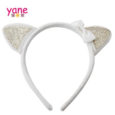 China 2021 fashion headband glitter cat ear headband with small ribbon bow ear headbands for sale