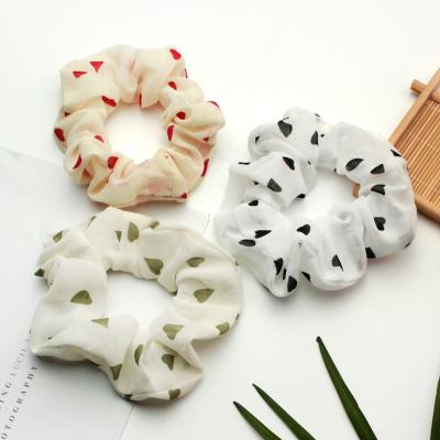 China Daily Hair Scrunchies Chiffon Scrunchy Hair Ties Printed Heart Hair Scrunchies for sale