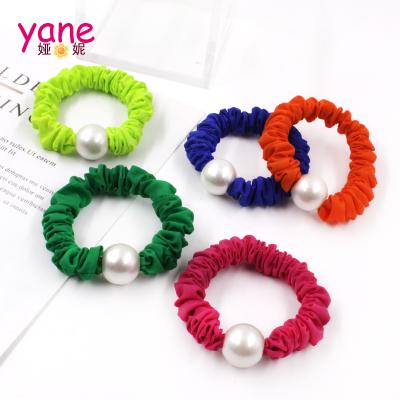 China Beautiful attractive thin fabric hair scrunchies with a pearl decoration for girls for sale