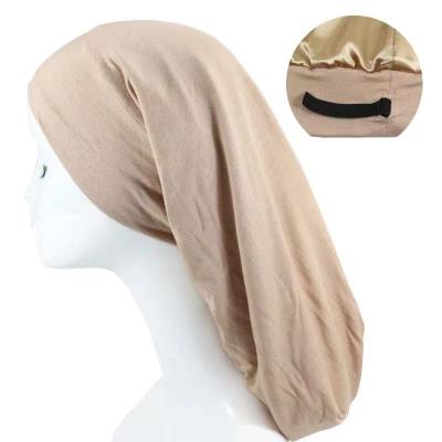 China COMMON Women's Sleep Hat Satin Striped Hood Head Cover Sleep Reversible Beanie Hat for sale