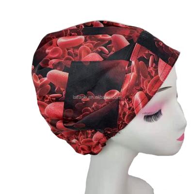 China Eco-friendly Unisex Printing Cotton Scrub Hat Adjustable Scrub Beauty Salon Working Hats for sale