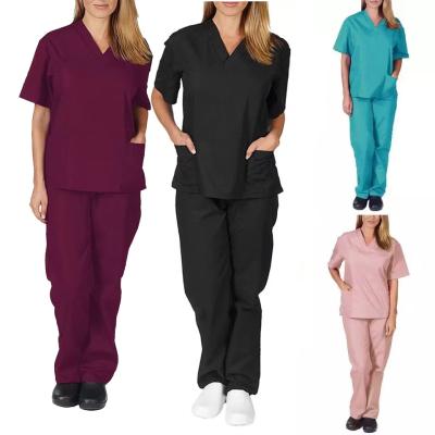 China Eco-friendly Cheap Soft V-Neck Summer Nurse Uniforms Tops Scrub Sets For Women for sale