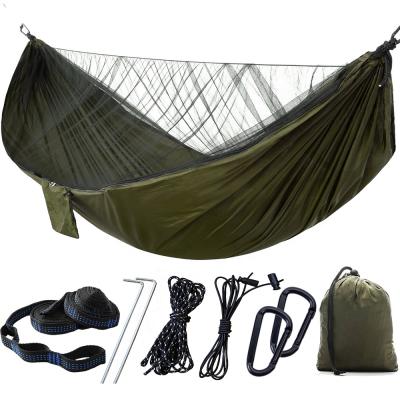 China Foldable Portable Camping Hammock Parachute Tent Tree Travel Nylon Hammock With Mosquito Net For Outdoor Lounging for sale