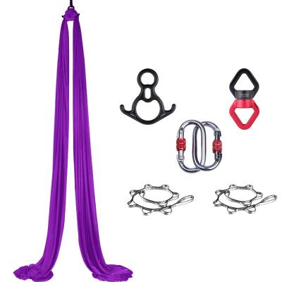 China Fitness Equipment Application Yoga Flying Hammock Swing Aerial Yoga Hammock with Carabiner and Daisy Chain for Anti-Gravity Pilates Yoga (Deep Purple) for sale