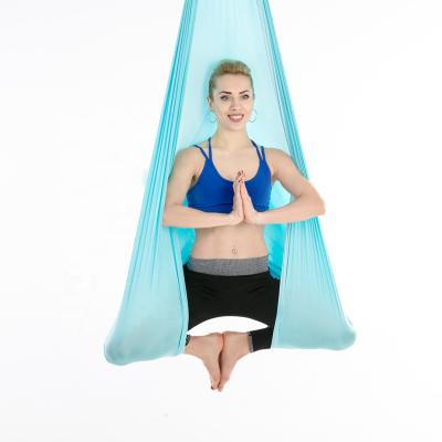 China Home Use Aerial Yoga Hammock Set Yoga Premium Silk Swing for Anti-Gravity Yoga for Flexibility Core Force-Lake Enhanced Blue for sale