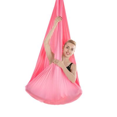 China Home Use 5*2.8M Yoga Hammock Elastic Yoga Swing Fitness Aerial Safe For Beginners Professional Gym Home--Pink for sale